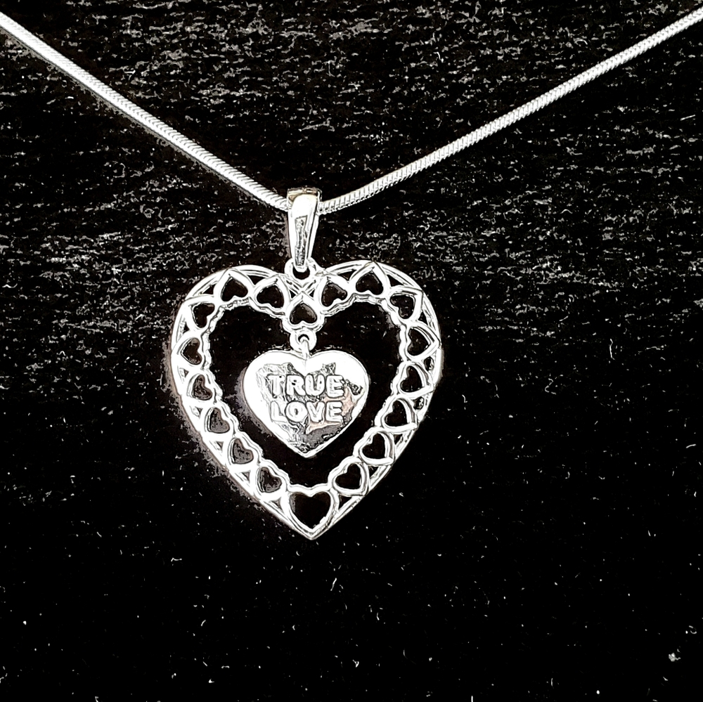 .925 Sterling Silver Double Dancing Heart Necklace